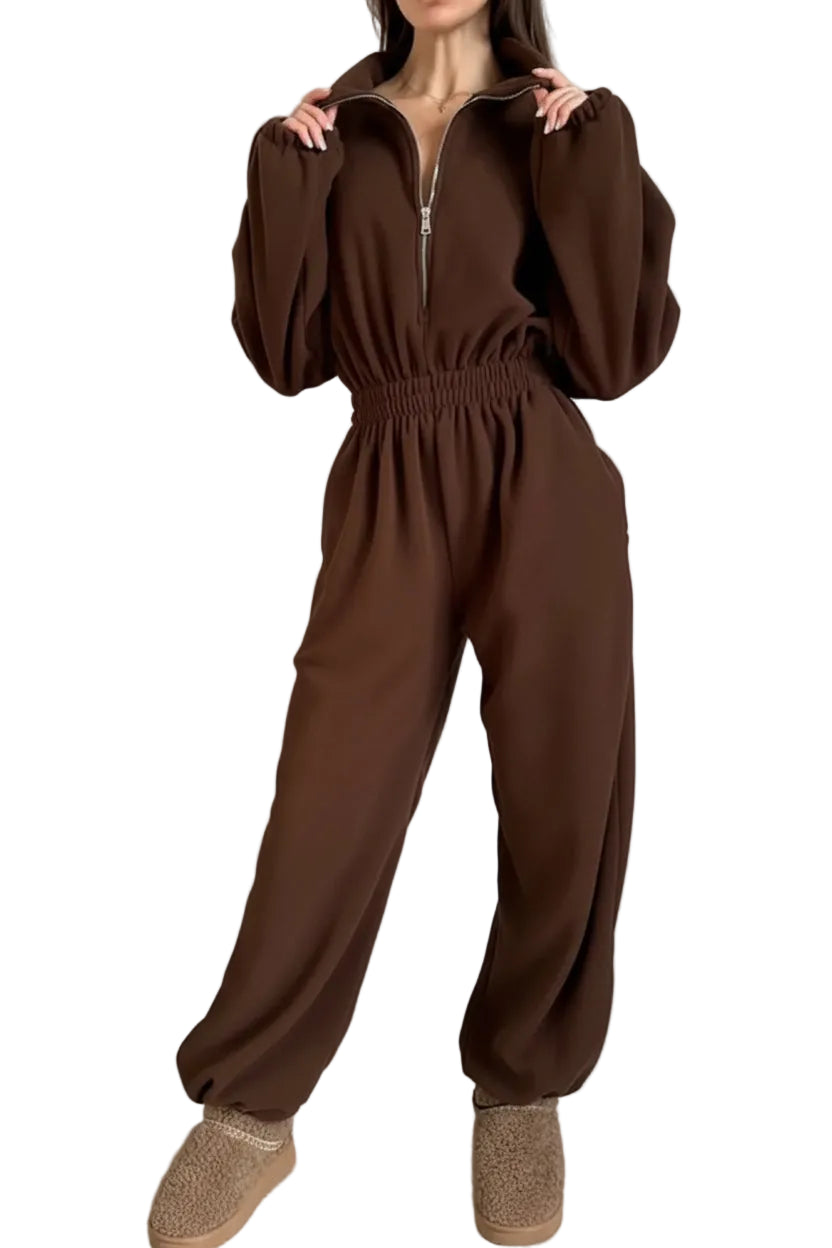 Zip Front Long Sleeve Jumpsuit - cas7m
