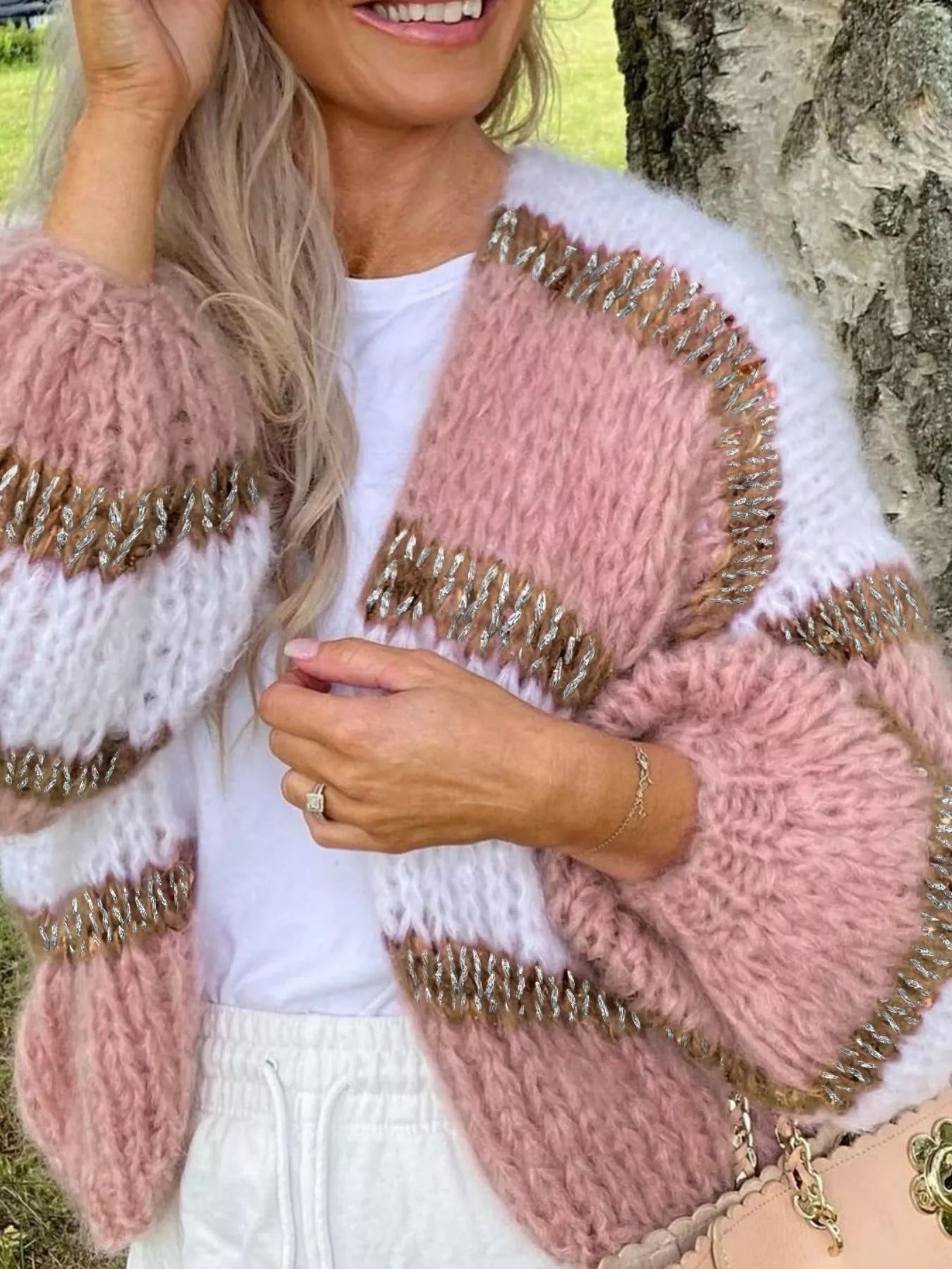 Color Block Open Front Cardigan - cas7m