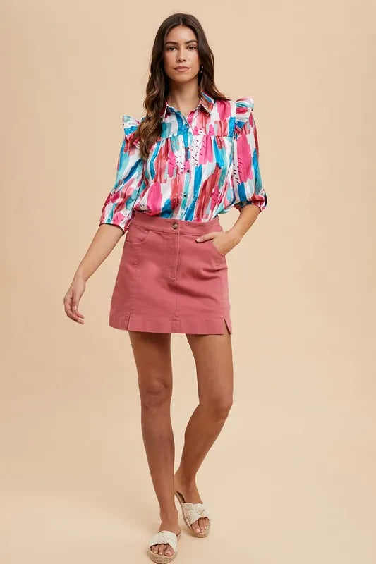 Annie Wear Comfort Stretch Cotton Slit Detailed Mini Skirt - cas7m