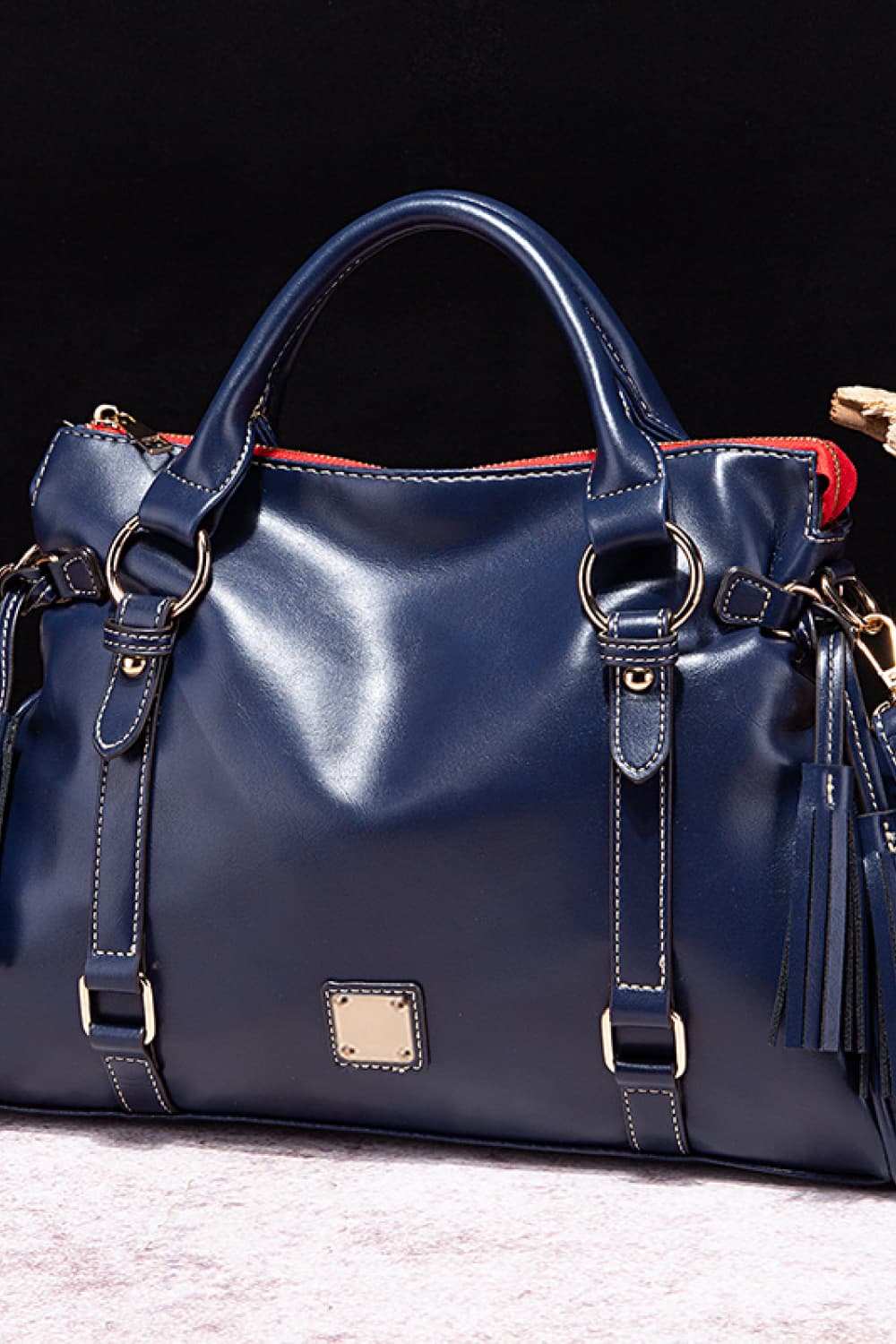 PU Leather Handbag with Tassels - cas7m