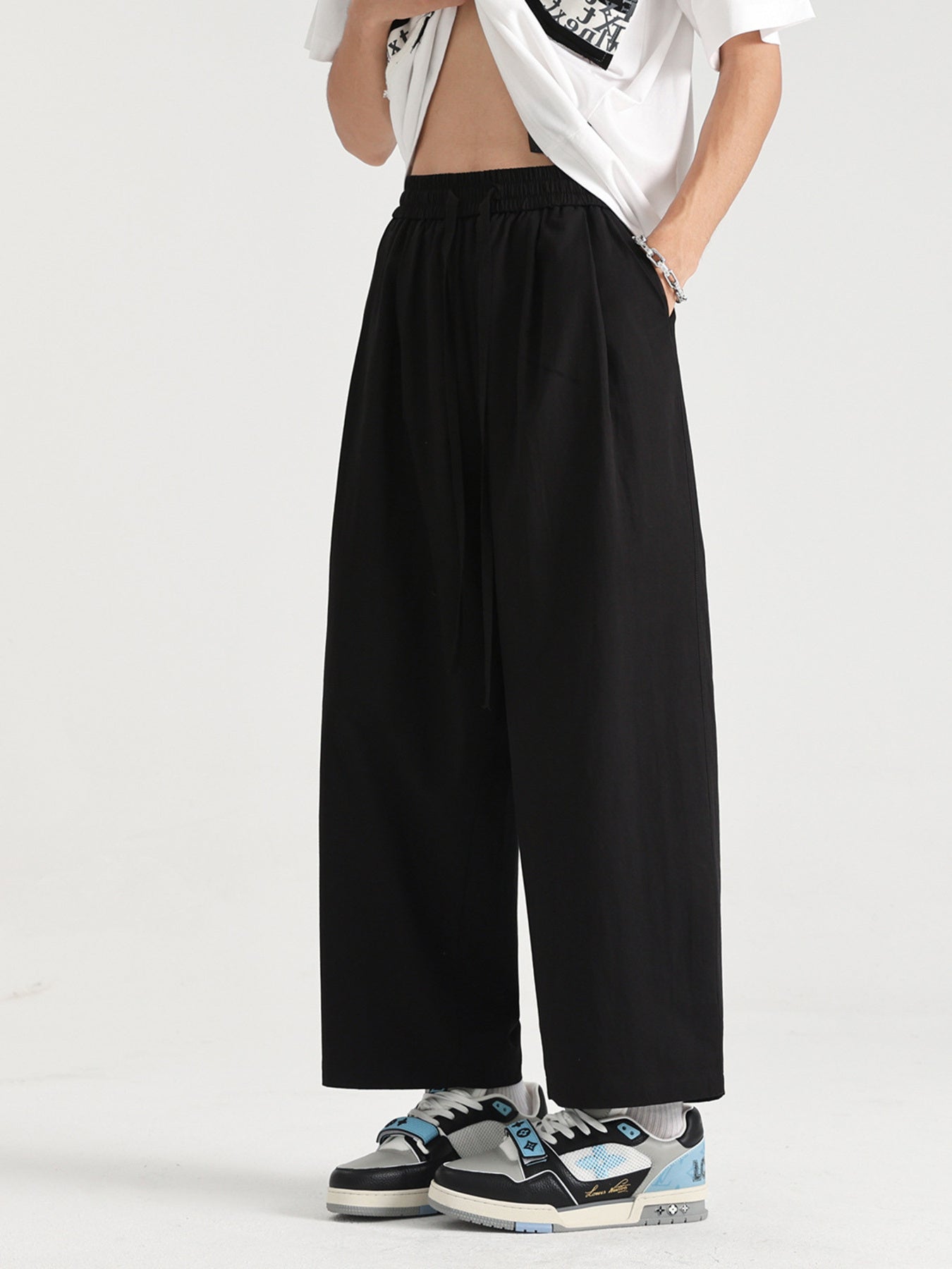 Men's Plus Size Drawstring Wide Leg Pants - cas7m