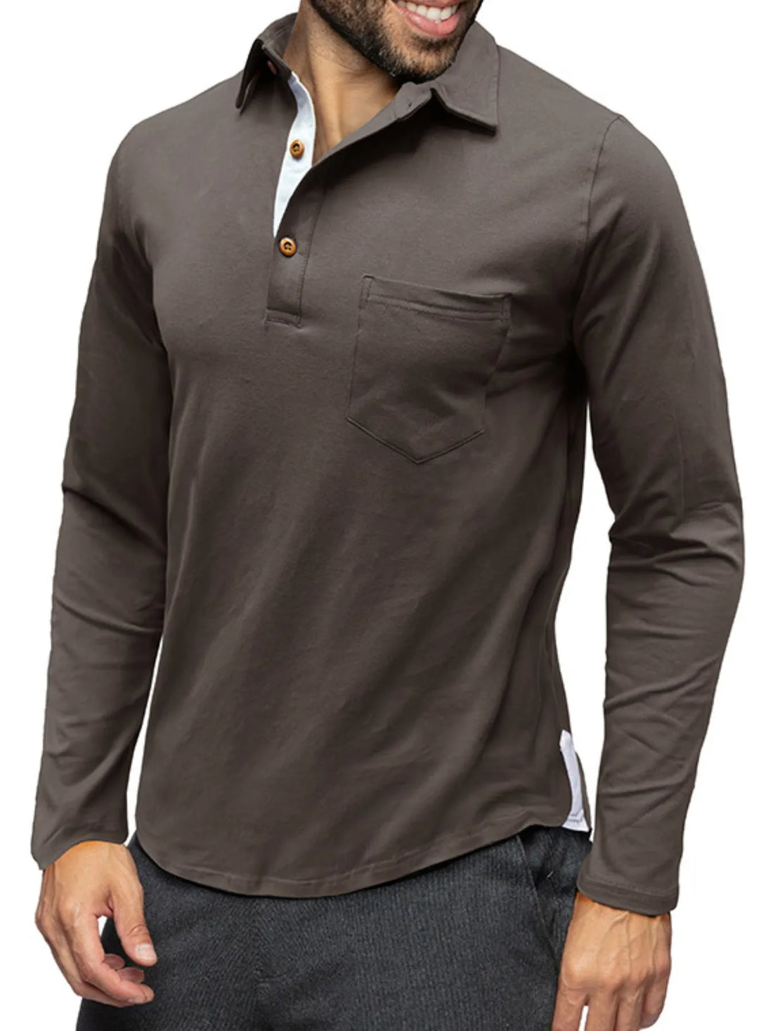 Men's Long Sleeve Polo Shirt with Chest Pocket - cas7m
