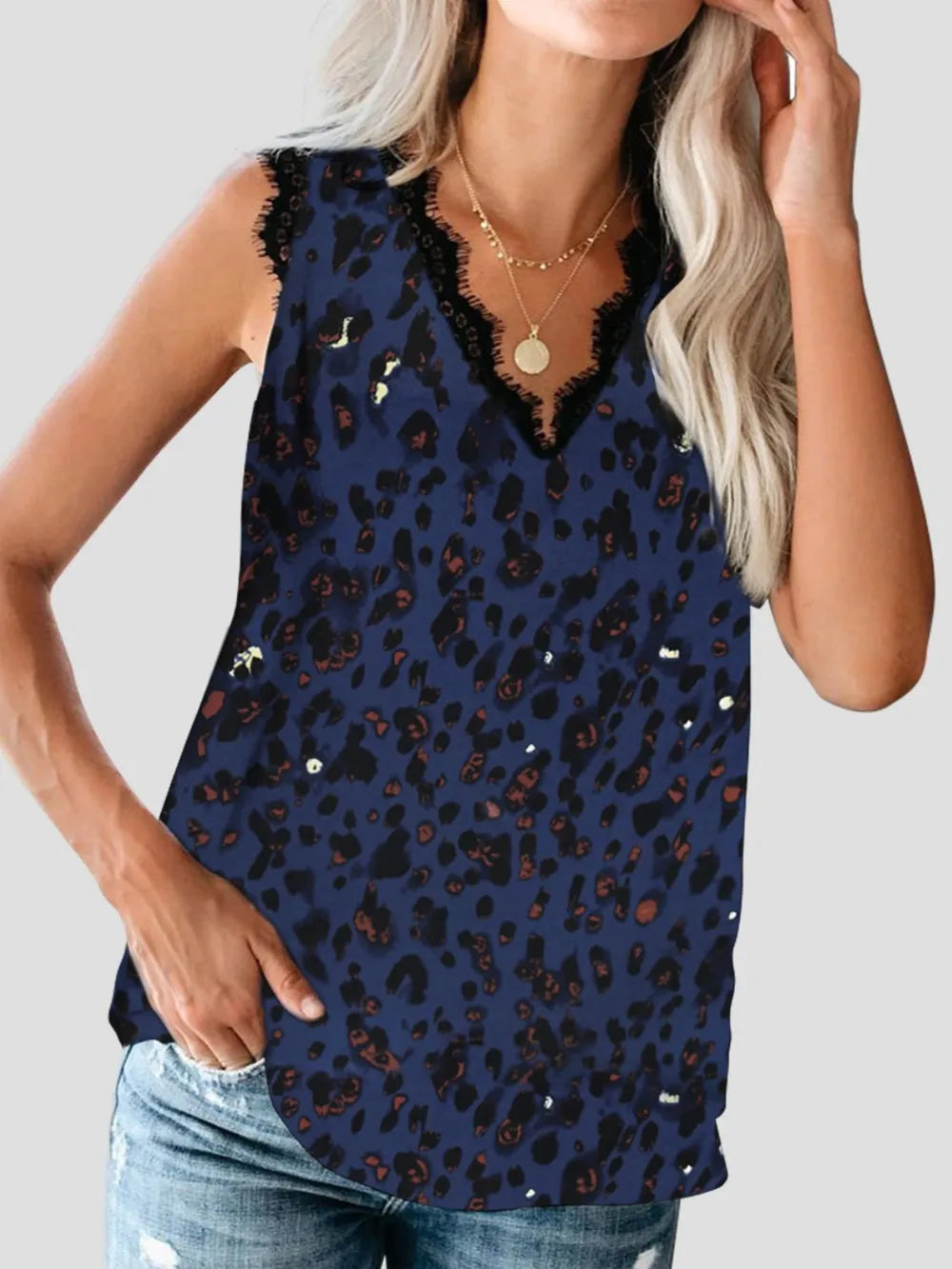 Lace Detail V-Neck Tank - cas7m