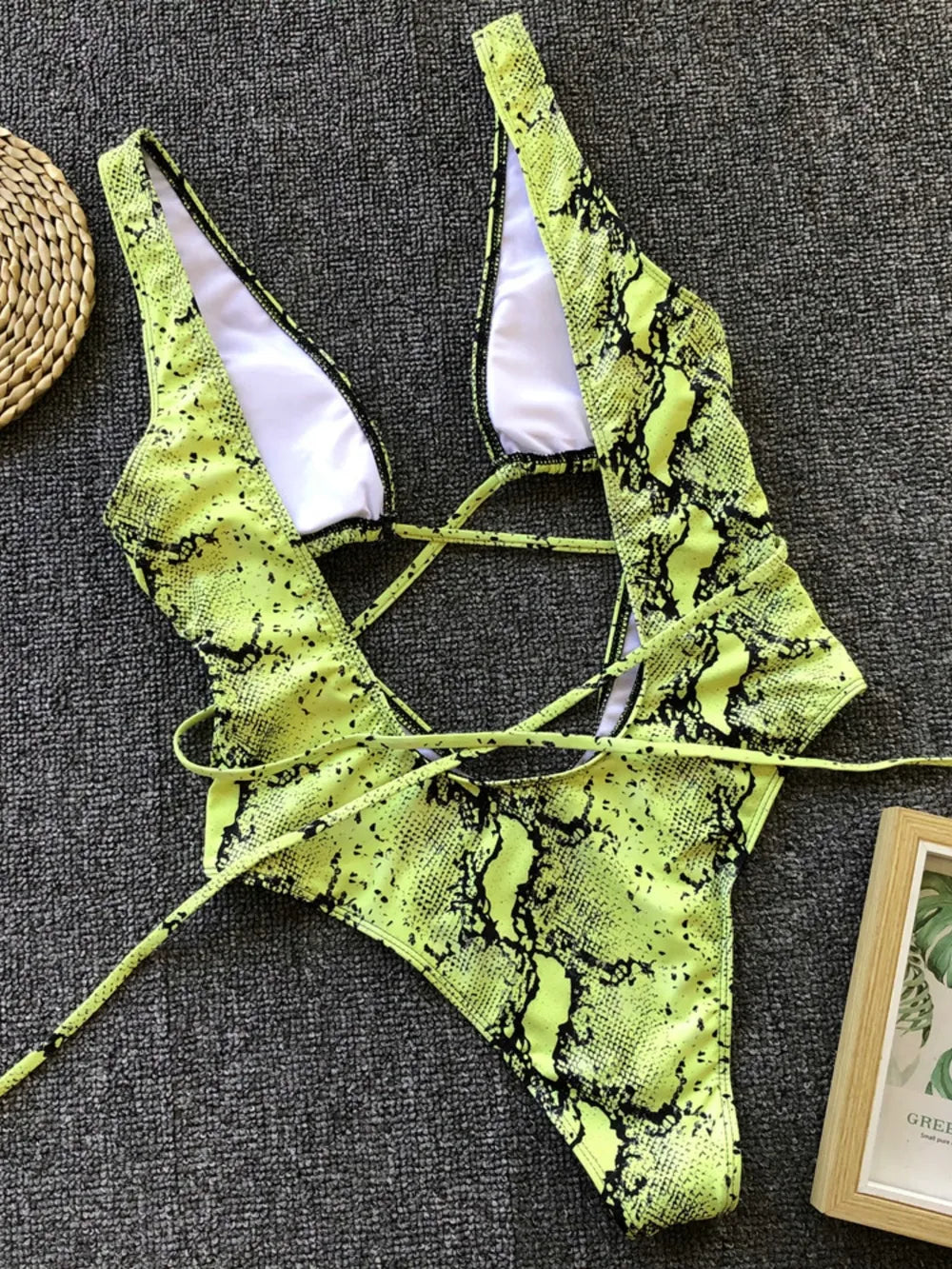 Lace-Up Backless Plunge One-Piece Swimwear - cas7m