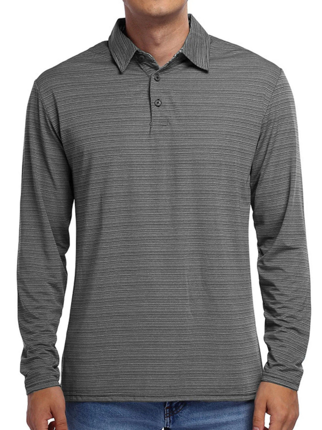 Men's Striped Long Sleeve Polo Shirt - cas7m