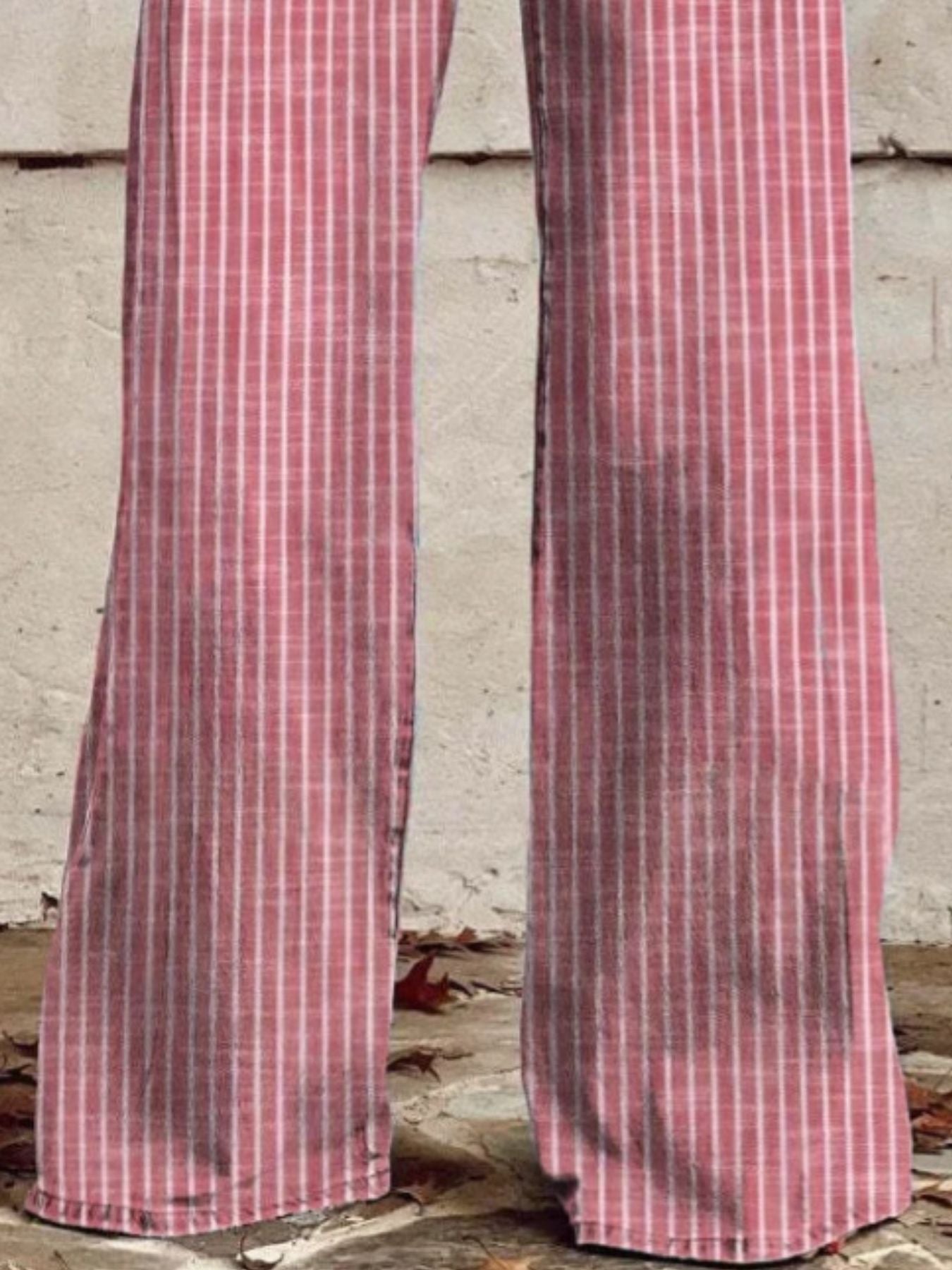 Striped High-Waisted Wide Leg Jeans - cas7m