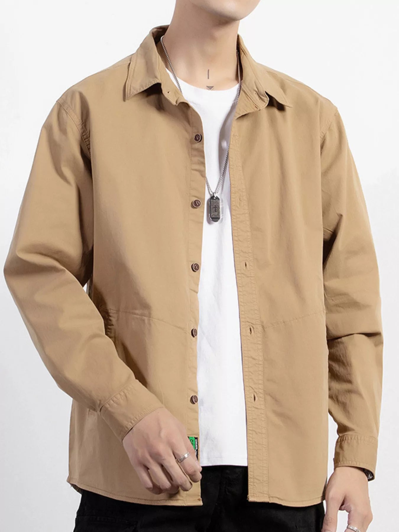Men's Plus Size Button Up Long Sleeve Shirt - cas7m