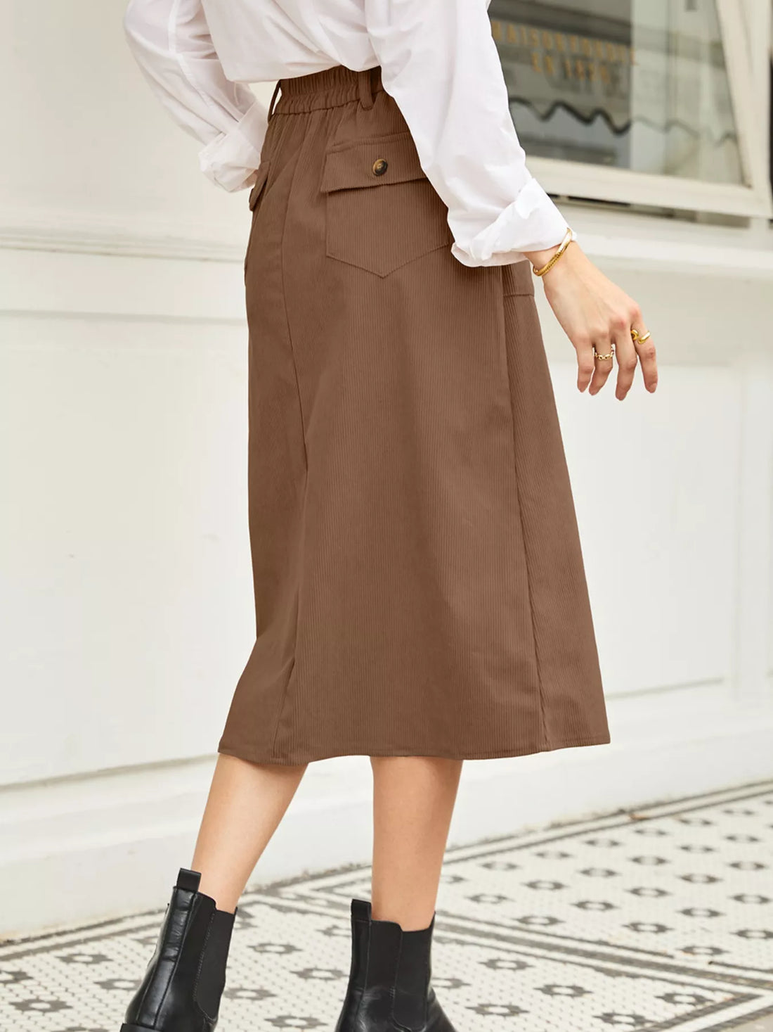 Front Slit Shift High Waist Midi Skirt - cas7m