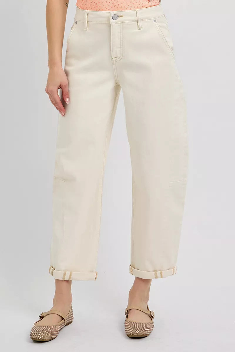 RISEN High Rise Relaxed Barrel Cuffed Jeans - cas7m