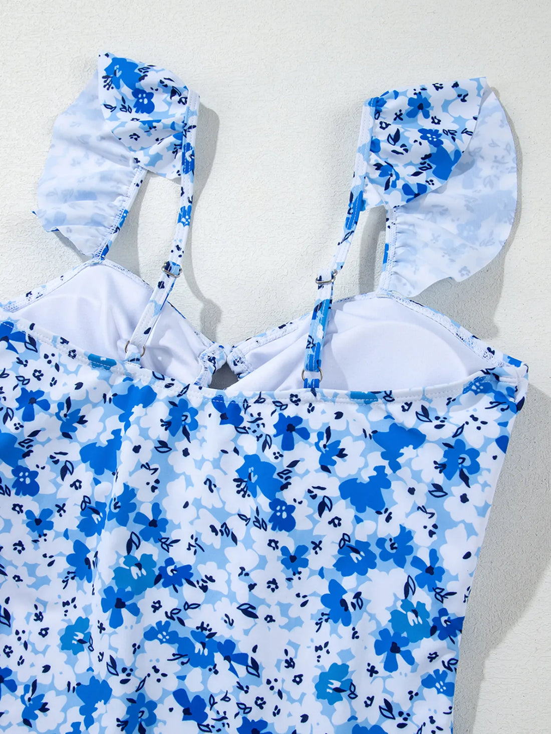 Floral Ruffled Strap Lace-up Hollow Out One Piece Swimsuit - cas7m