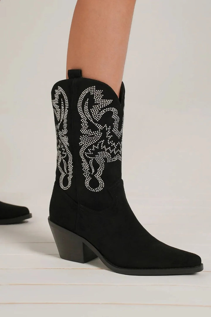 Beast Fashion Rhinestone Detail Point Toe Boots - cas7m