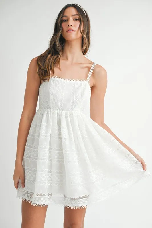 MABLE Eyelet Lace Babydoll Mini Cami Dress - cas7m