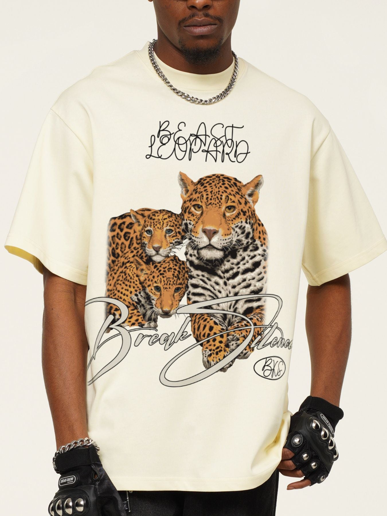 Men's Vintage Leopard Graphic Round Neck T-Shirt - cas7m