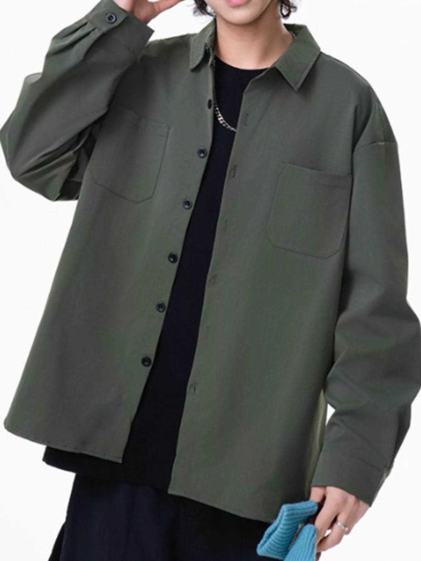 Men's Plus Size Button Up Long Sleeve Shirt - cas7m