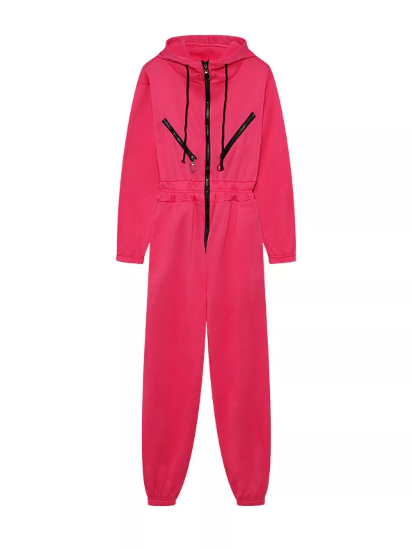 Hooded Zip-Up Long Sleeve Jumpsuit - cas7m