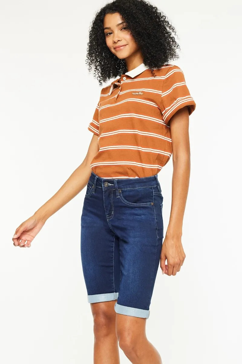 Kancan Mid Rise Bermuda Denim Shorts - cas7m
