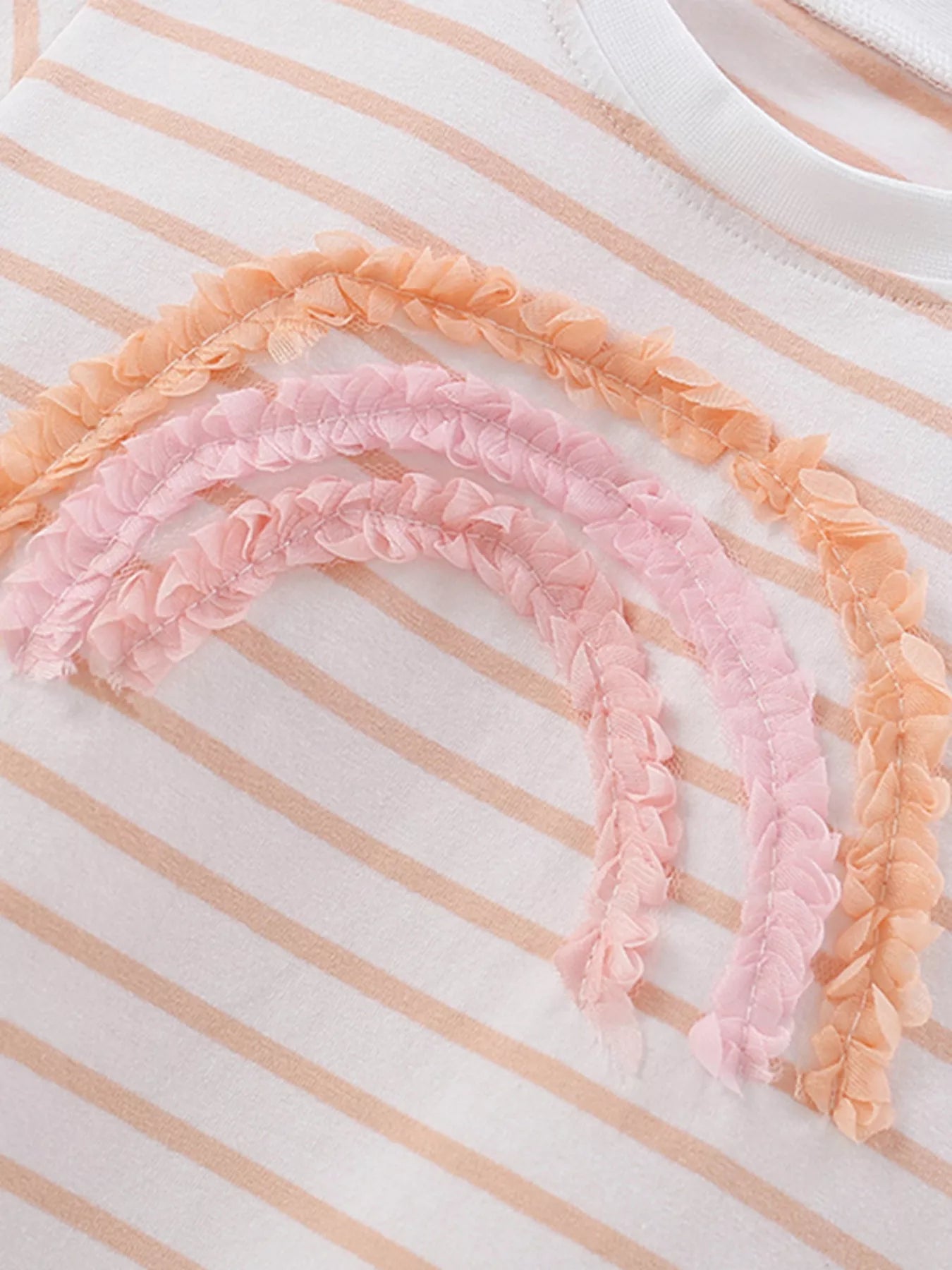 Children's Rainbow Striped Ruffle Trim Tee and Shorts Set - cas7m