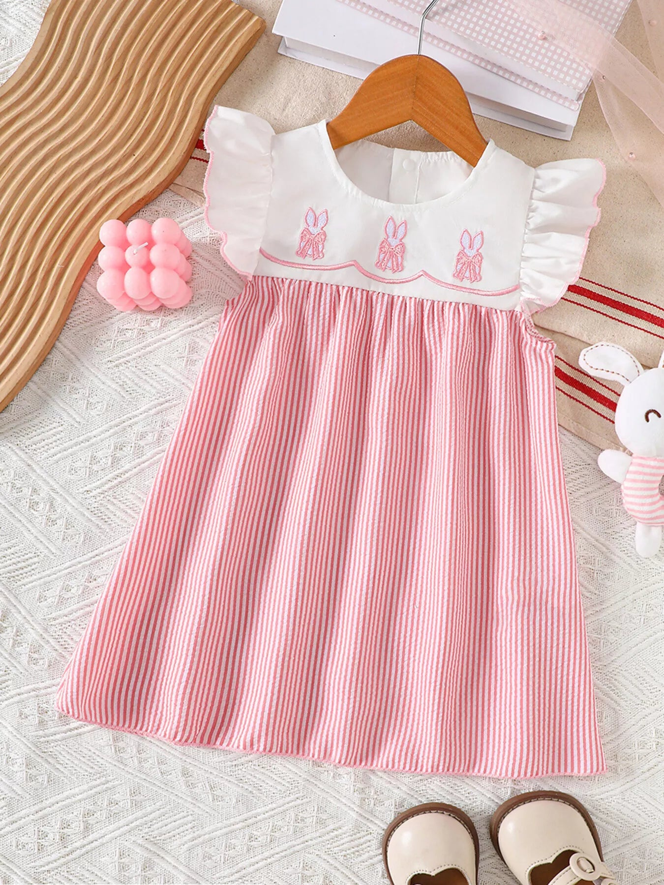 Children's Embroidered Striped Dress - cas7m