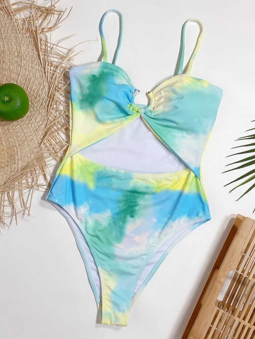 Cutout Tie-Dye Spaghetti Strap One-Piece Swimwear - cas7m
