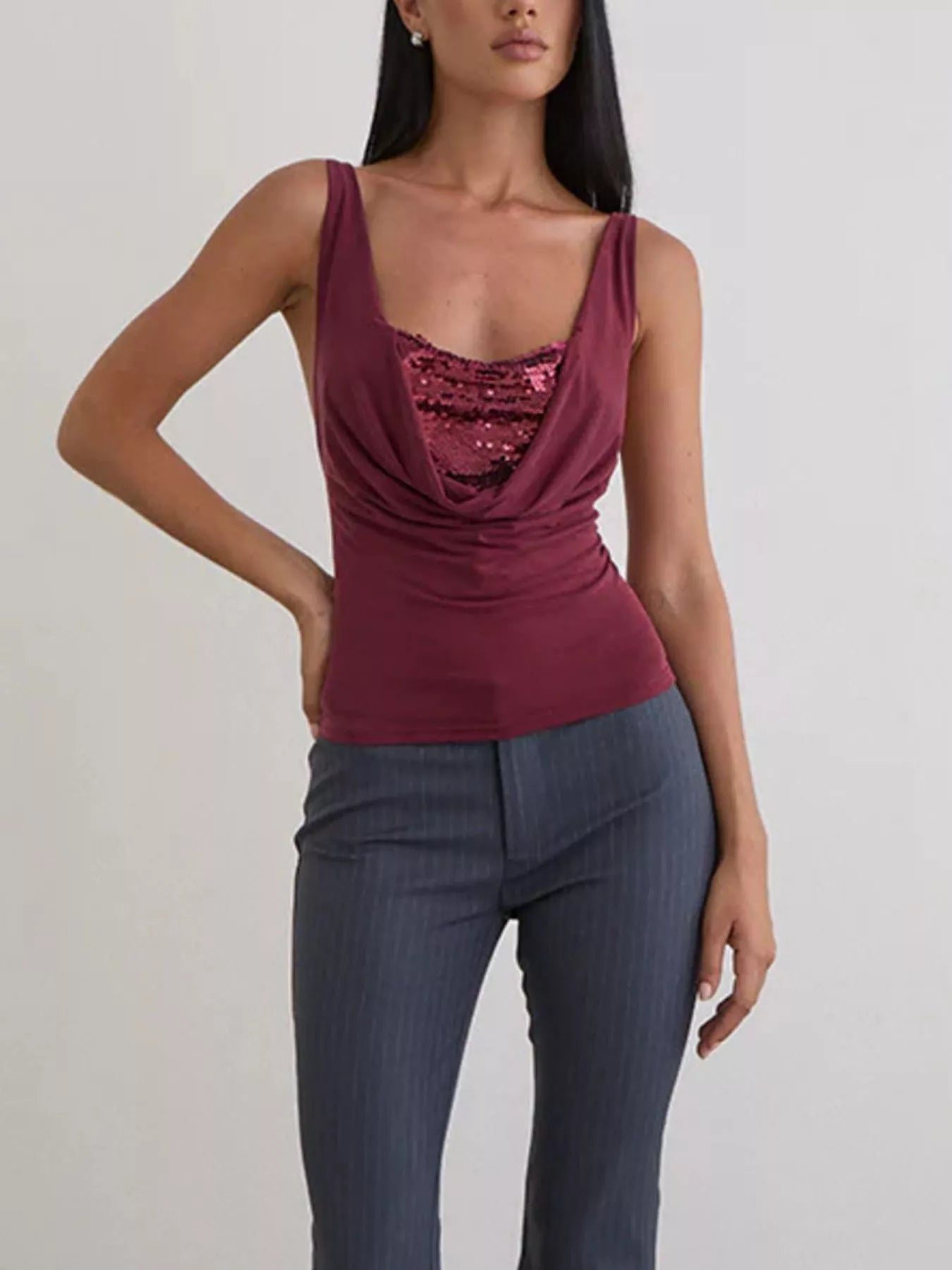 Sequin Detail Ruched Tank - cas7m