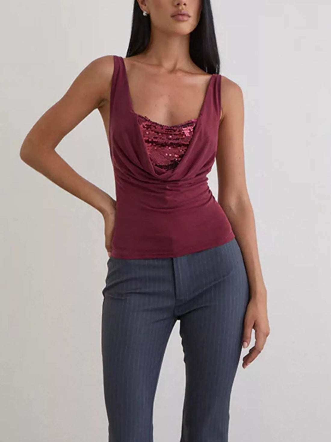 Sequin Detail Ruched Tank - cas7m