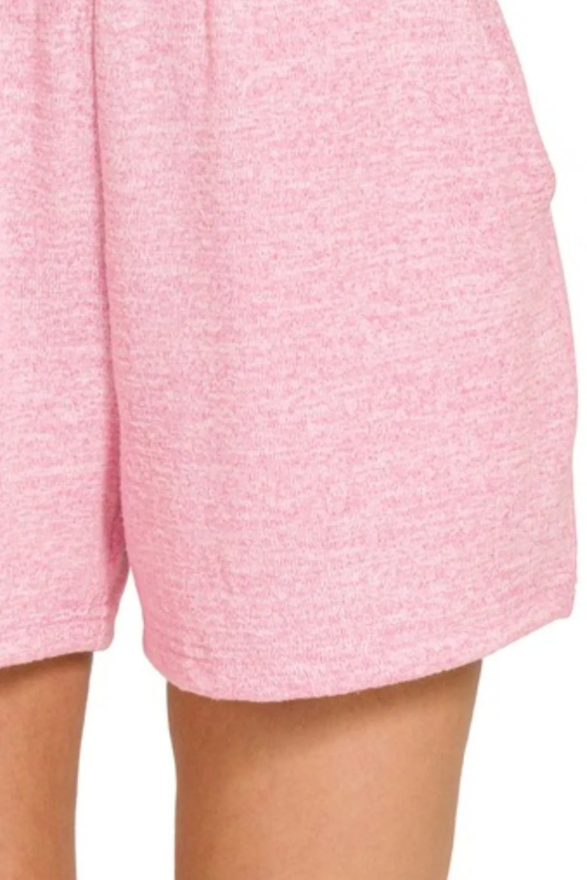 Zenana Soft Melange Hacci Elastic Waist Band Shorts - cas7m