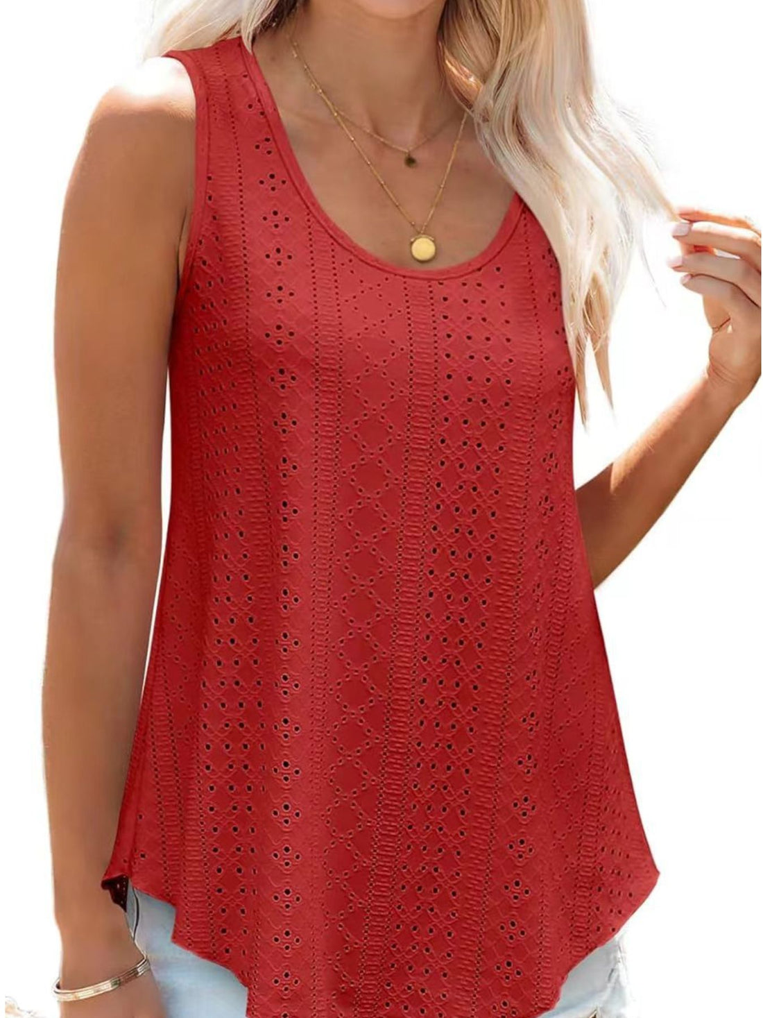 Eyelet Scoop Neck Tank - cas7m