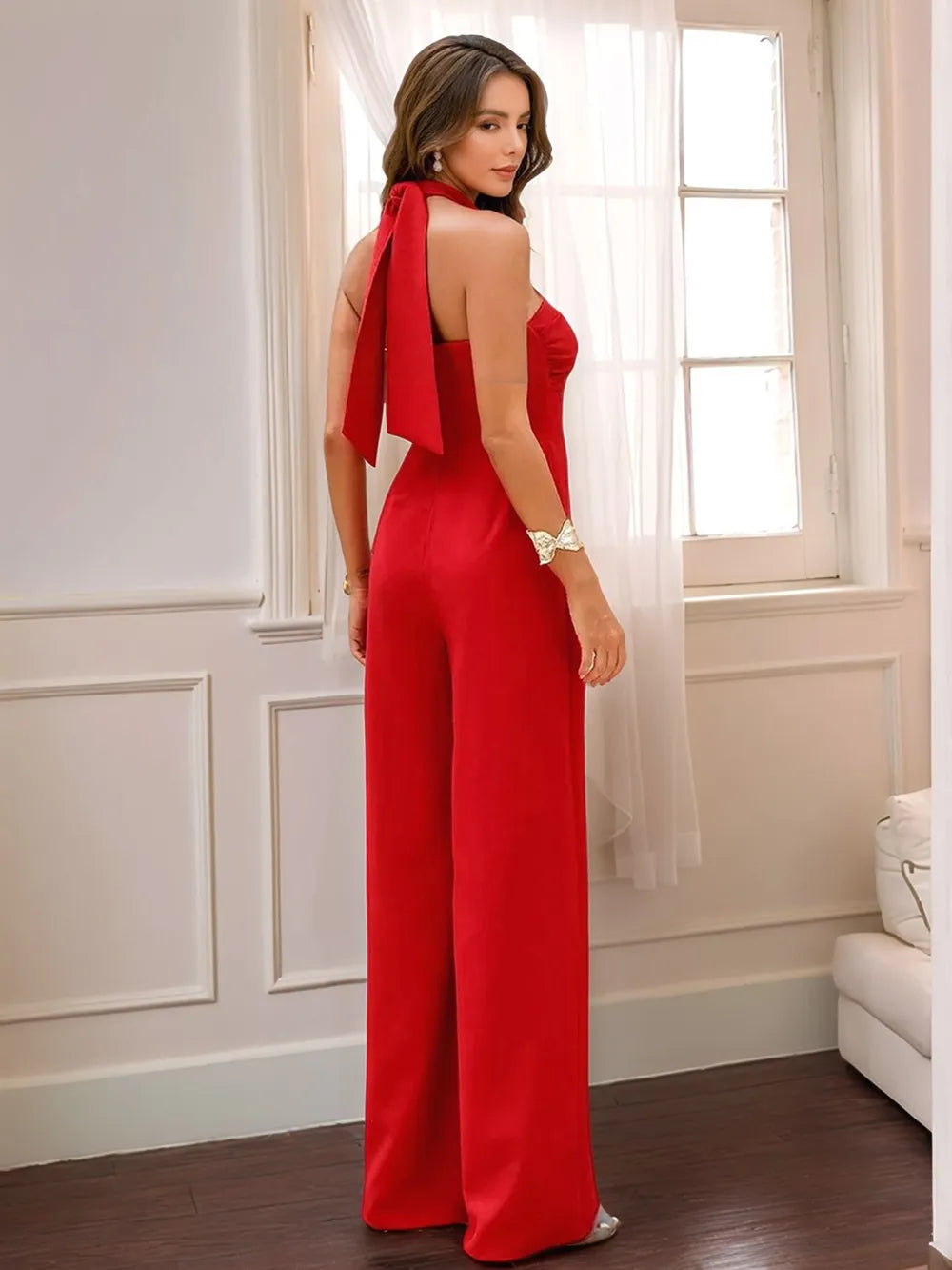 Halter Neck Wide Leg Jumpsuit - cas7m