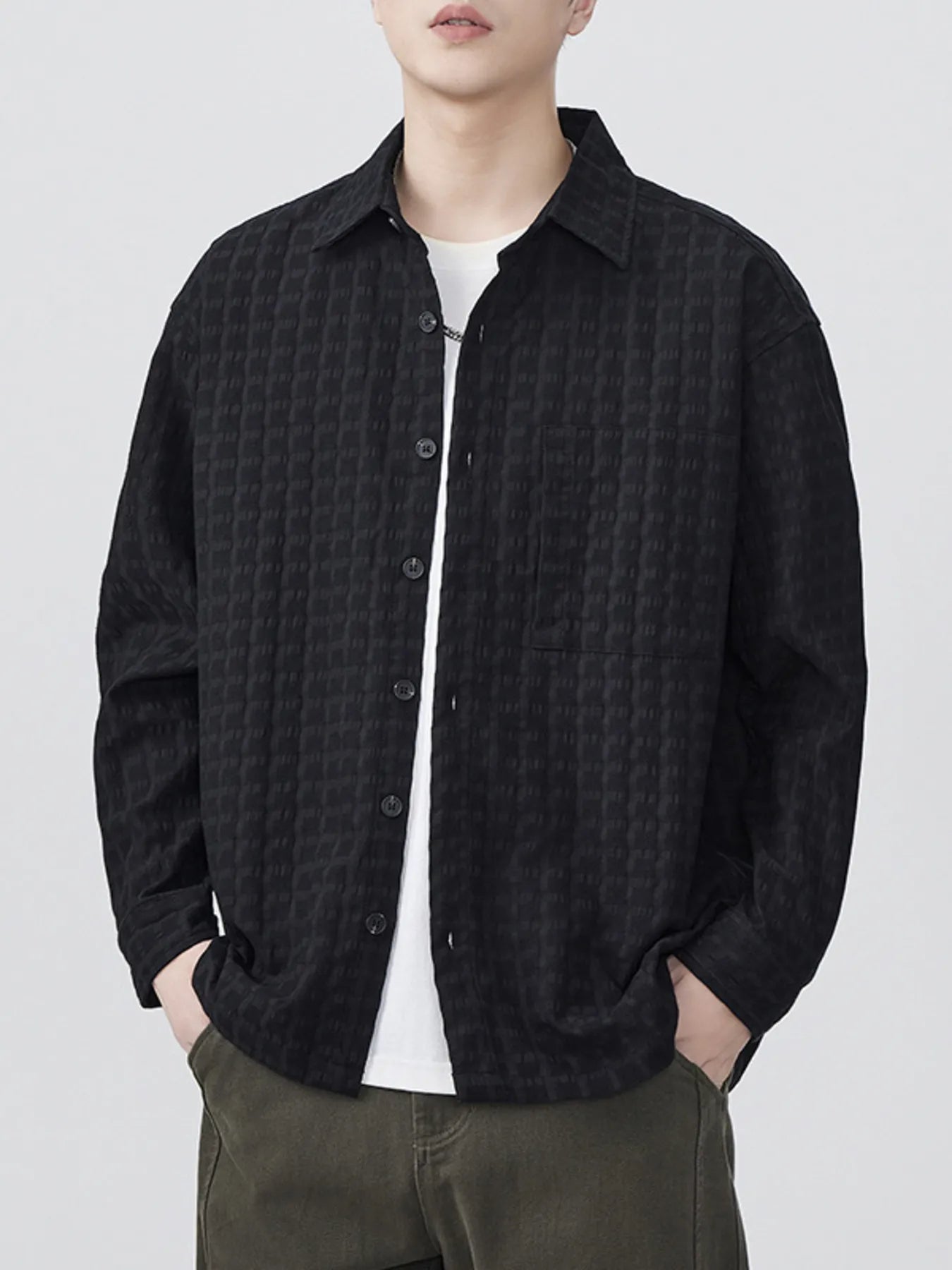 Men's Plus Size Button Up Long Sleeve Shirt - cas7m