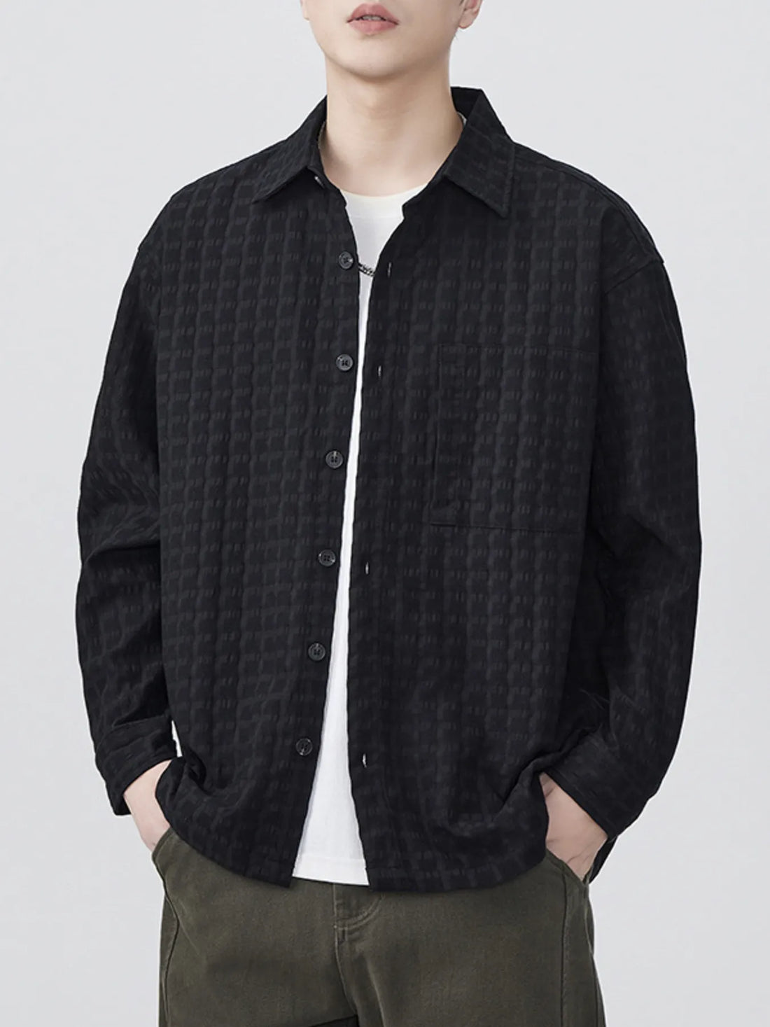 Men's Plus Size Button Up Long Sleeve Shirt - cas7m