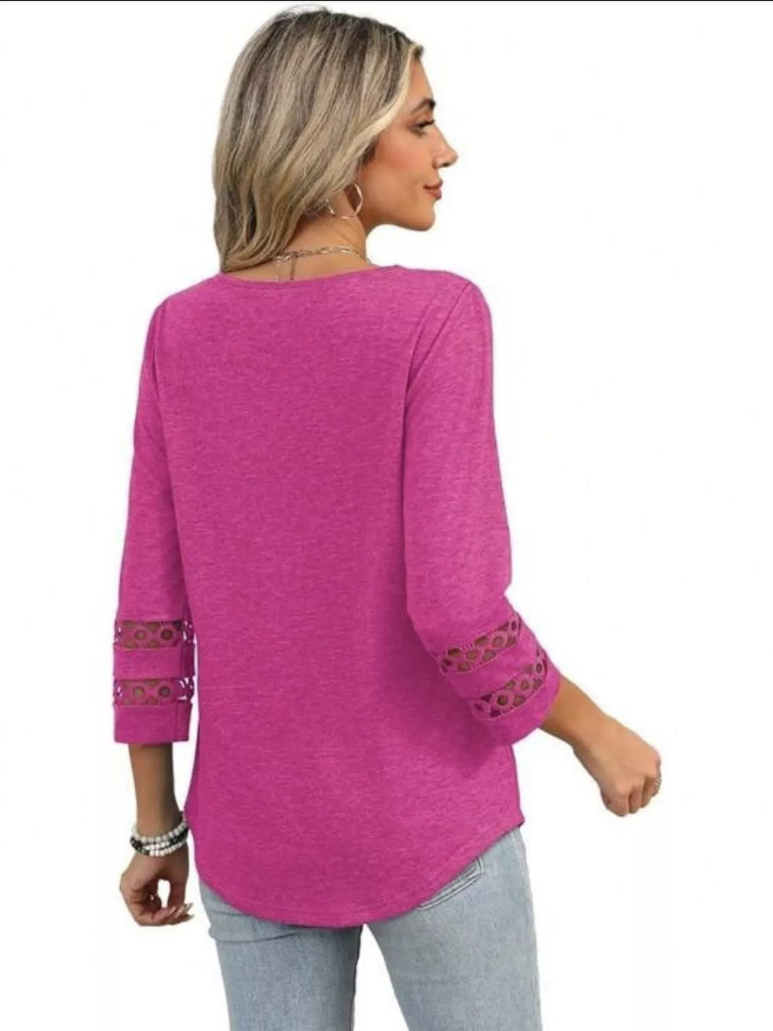 Full Size V-Neck 3/4 Sleeve T-Shirt Plus Size - cas7m