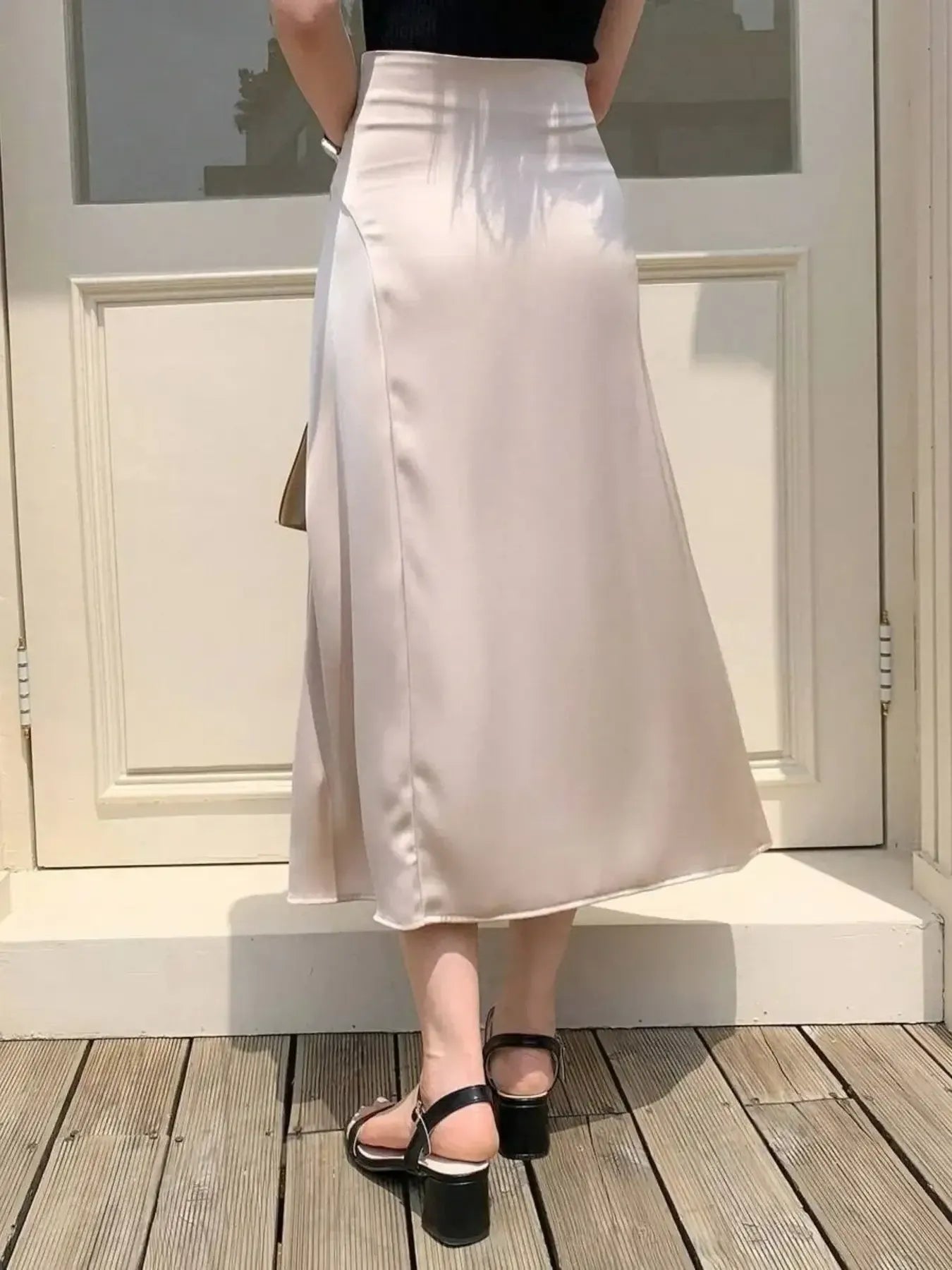 Asymmetric Wrap Midi Skirt with Fluted Hem - cas7m