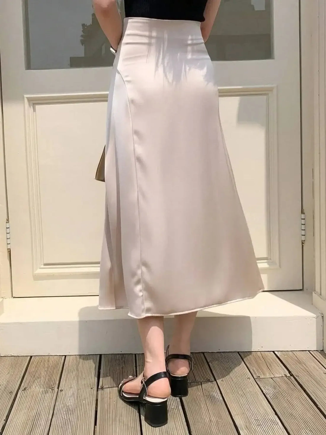Asymmetric Wrap Midi Skirt with Fluted Hem - cas7m