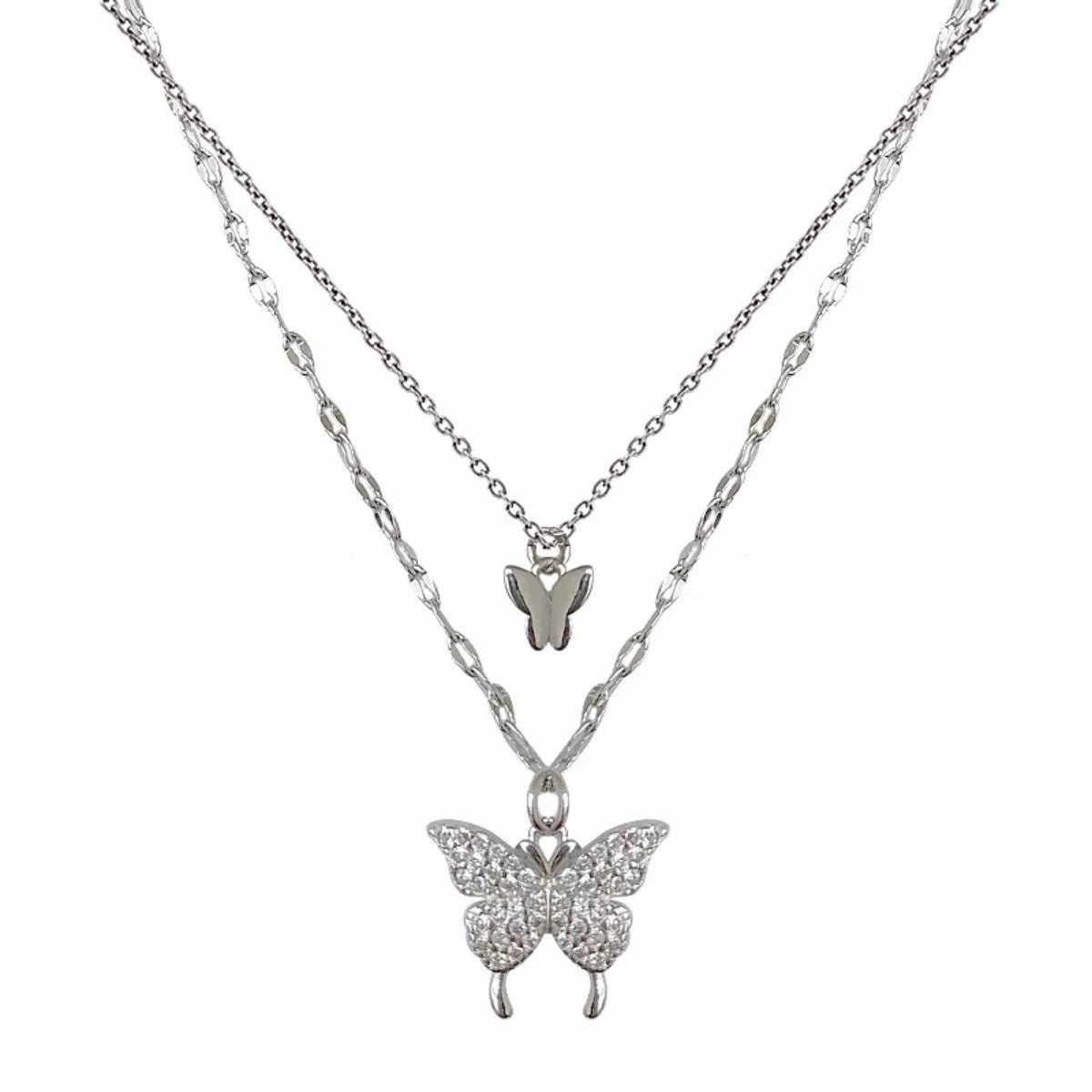 Double Layered Butterfly Necklace - cas7m