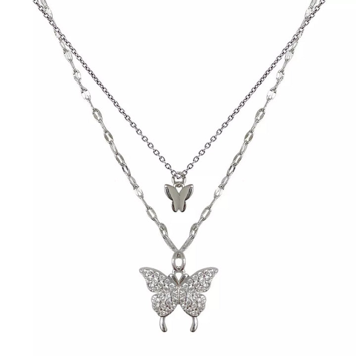 Double Layered Butterfly Necklace - cas7m