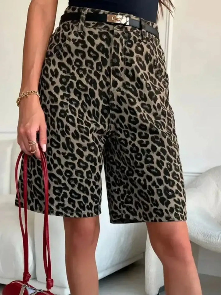Leopard Print High-Waisted Casual Shorts - cas7m