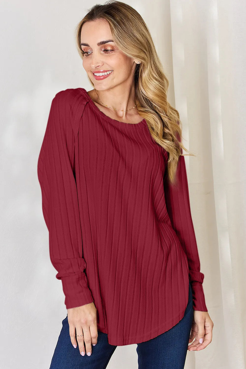Ribbed Basic Stretch Top – Versatile & Comfy Poly Blend - cas7m