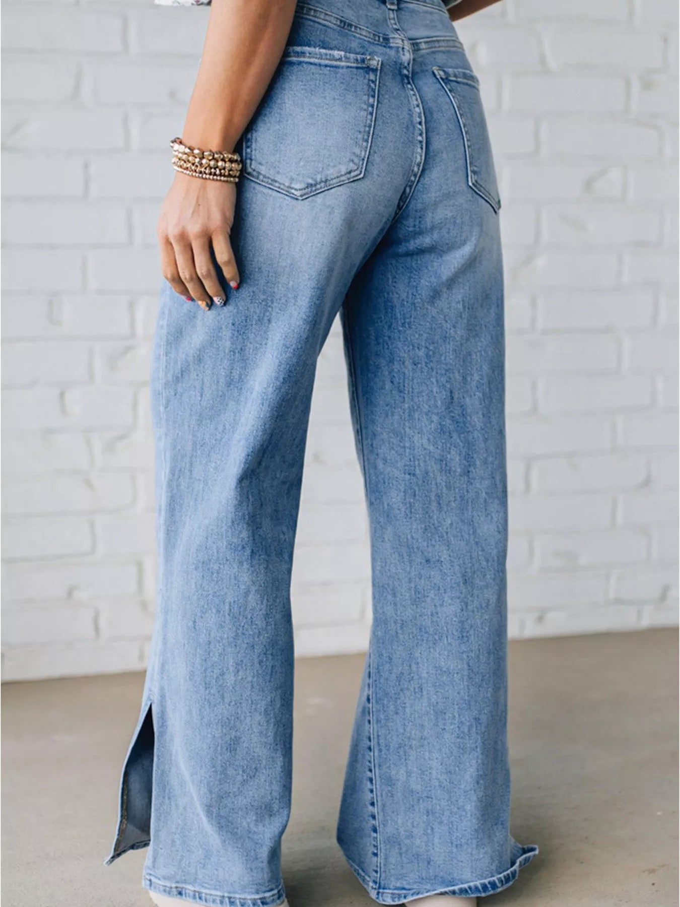 Slit Wide Leg Jeans - cas7m