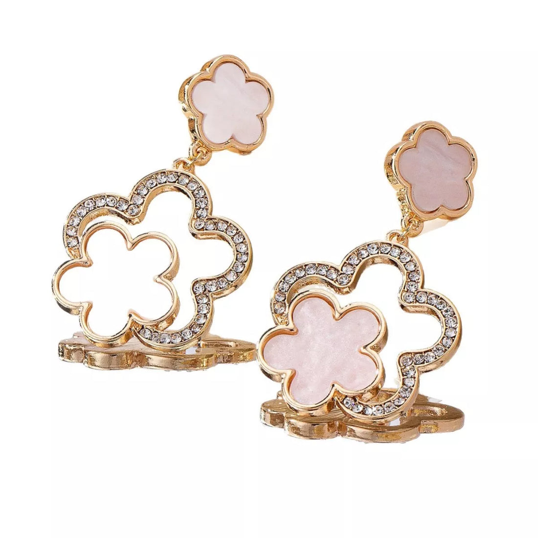 Lucky Clover Dangle Earrings with Rhinestone Accents - cas7m