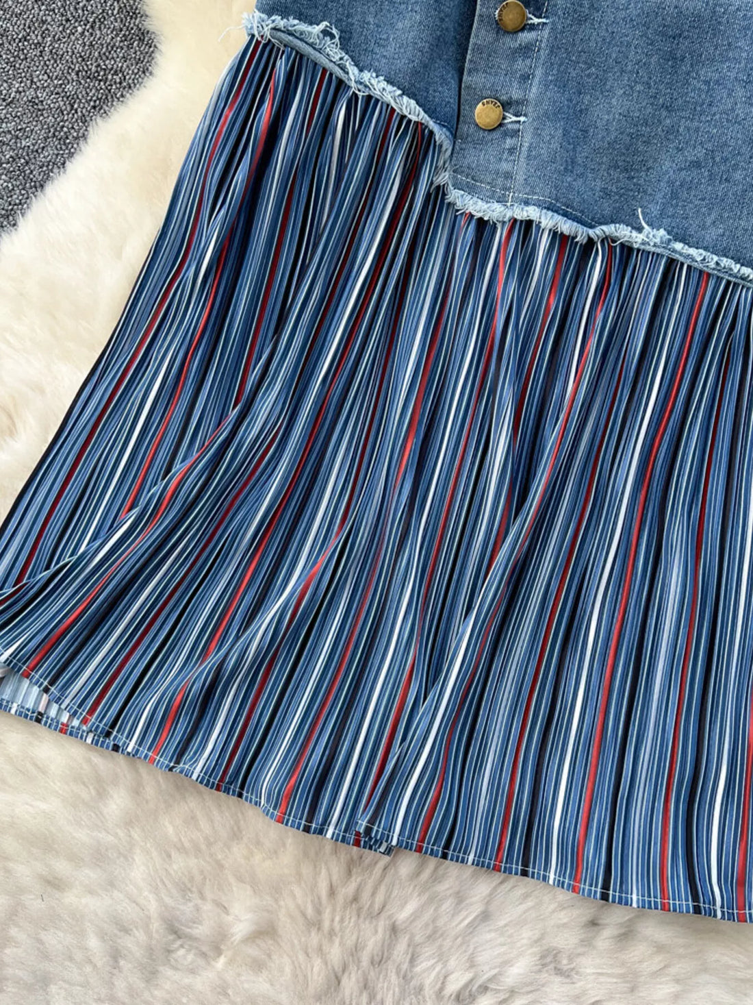 Full Size Striped Patchwork Denim Skirt Plus Size - cas7m
