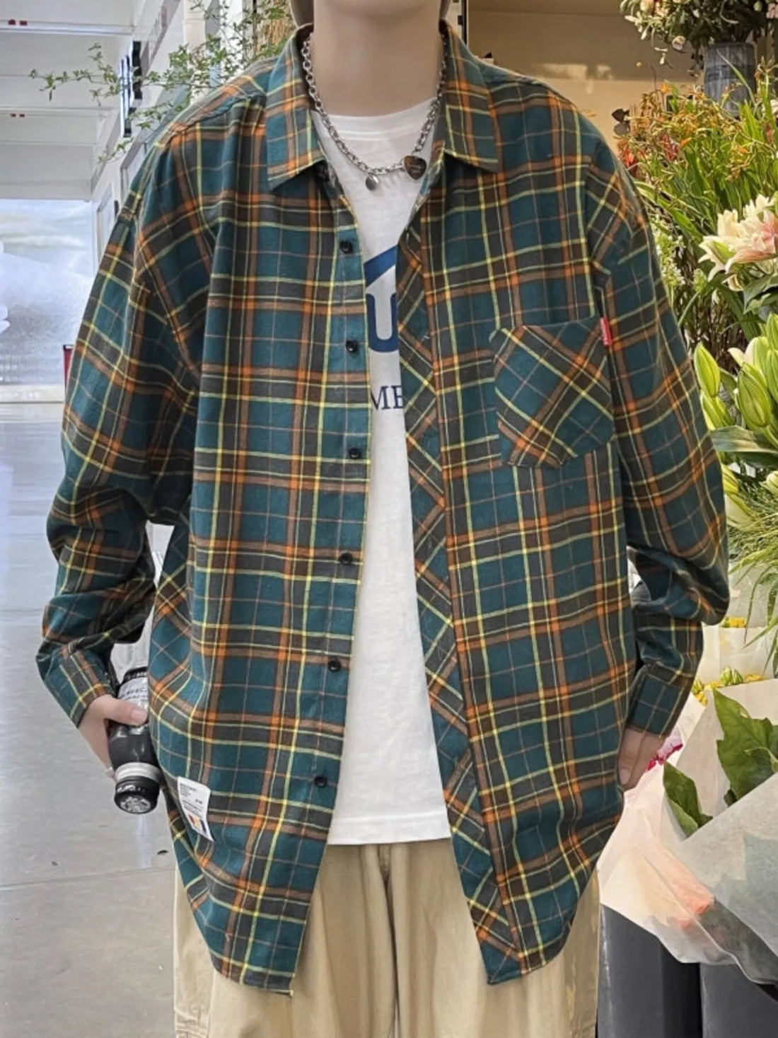 Men's Plus Size Plaid Long Sleeve Shirt - cas7m