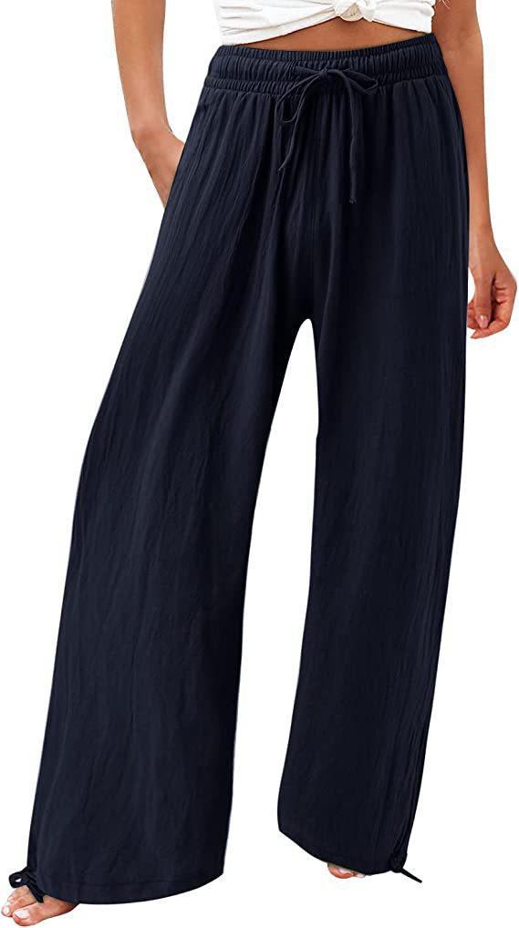 Women's Cotton And Linen Wide-leg Beach Pants Casual Pants - cas7m