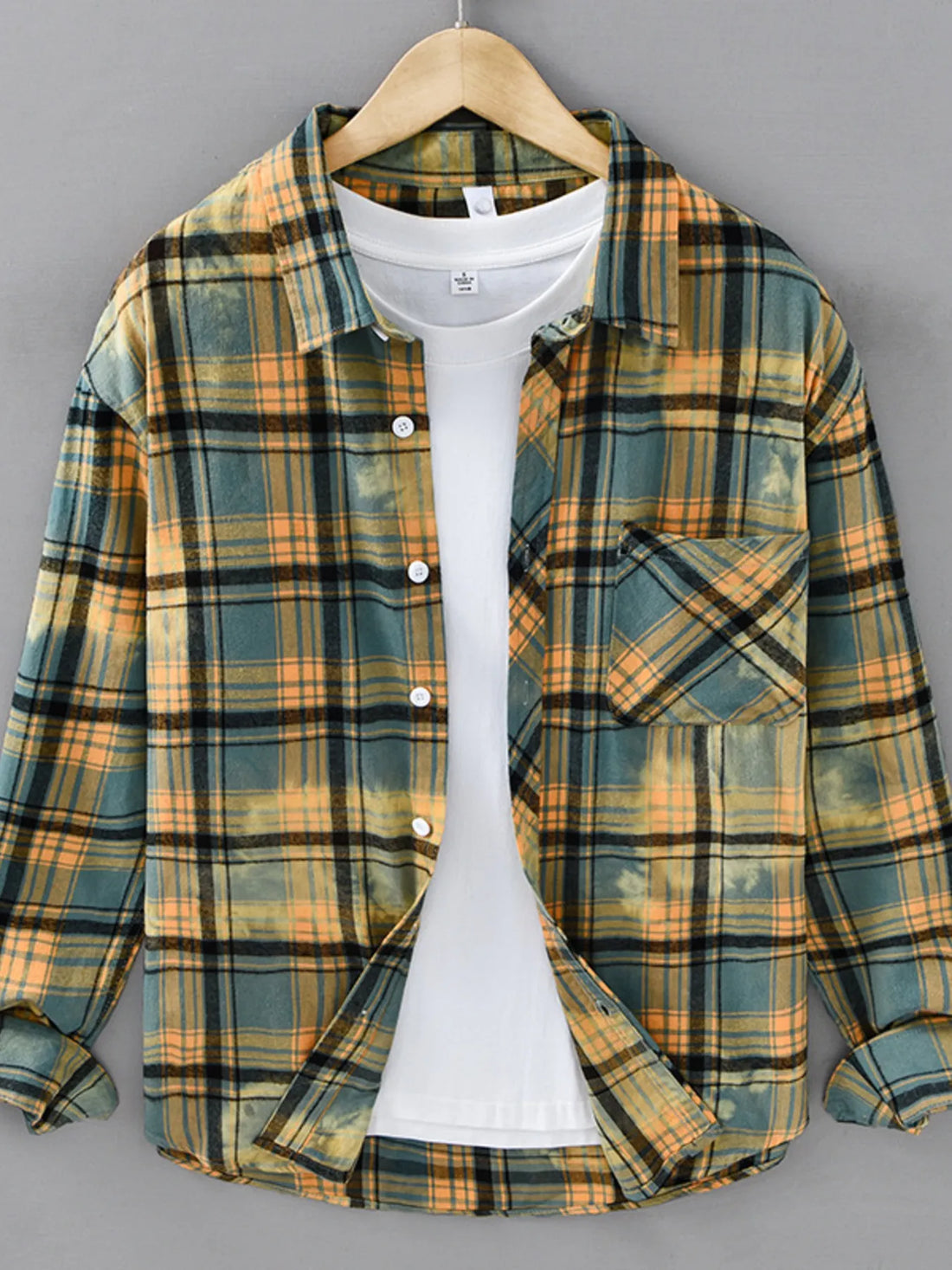 Men's Plus Size Plaid Casual Long Sleeve Shirt - cas7m