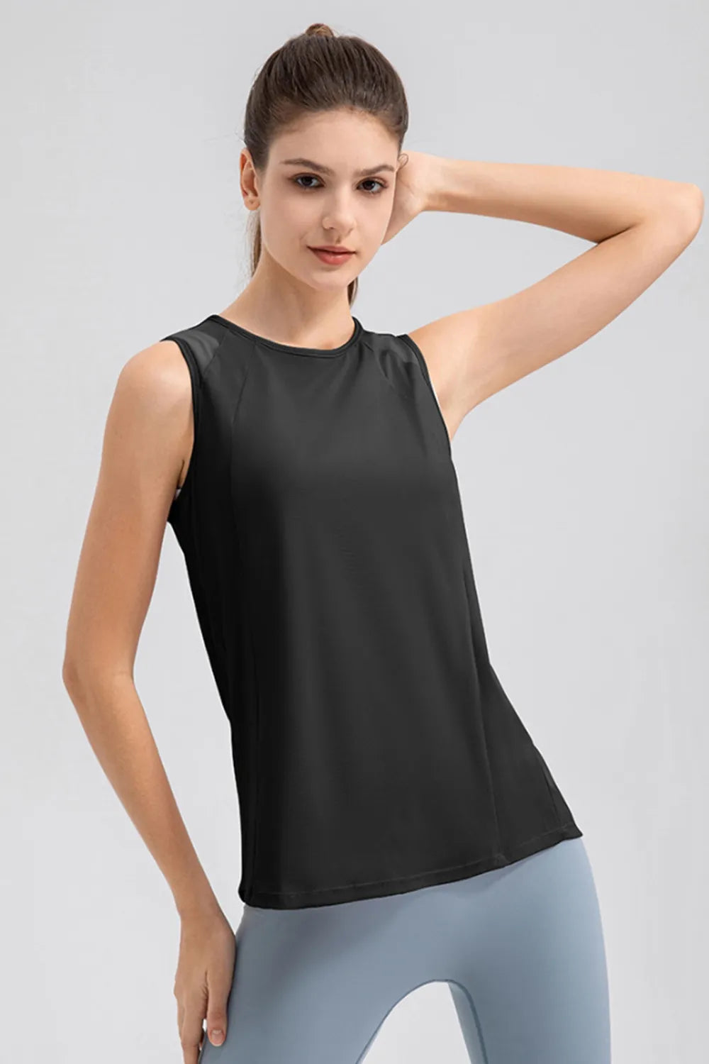 Round Neck Wide strap Active Tank - cas7m