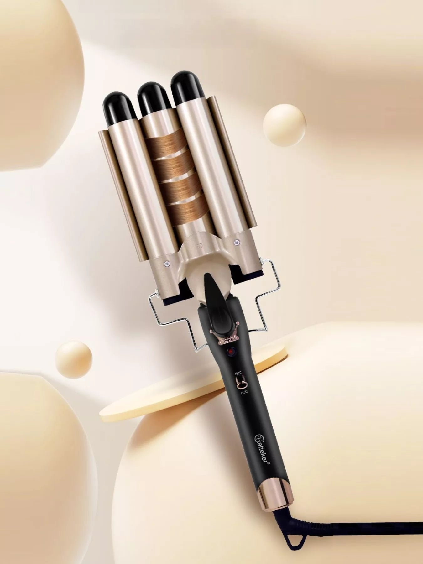 3-Barrel Beachy Waves Curling Iron - Effortless Styling Tool - cas7m