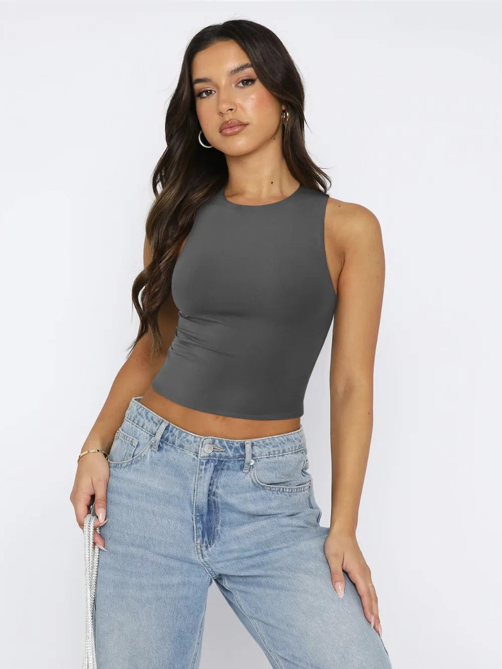 Round Neck Cropped Tank - cas7m