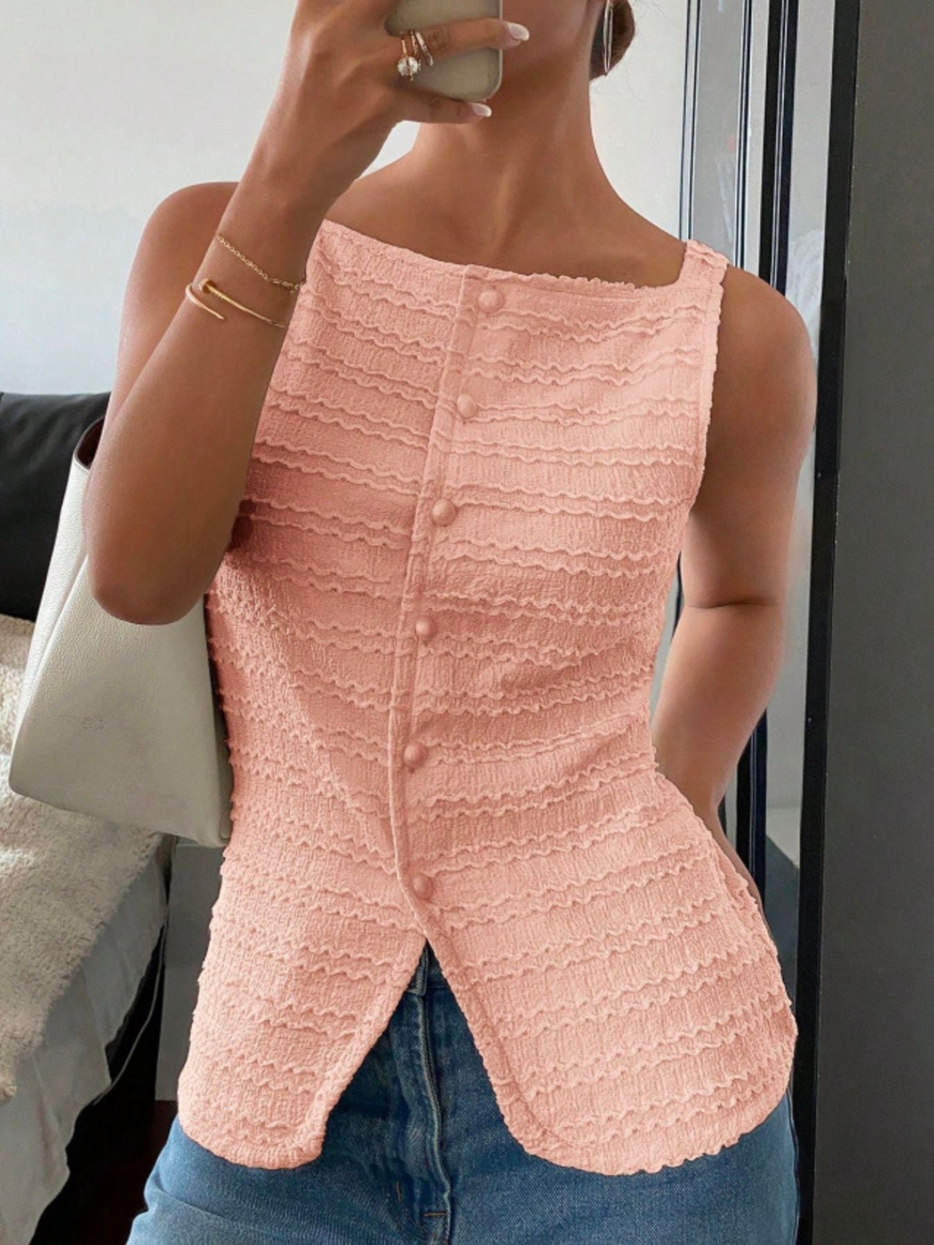 Textured Button-Front Tank - cas7m