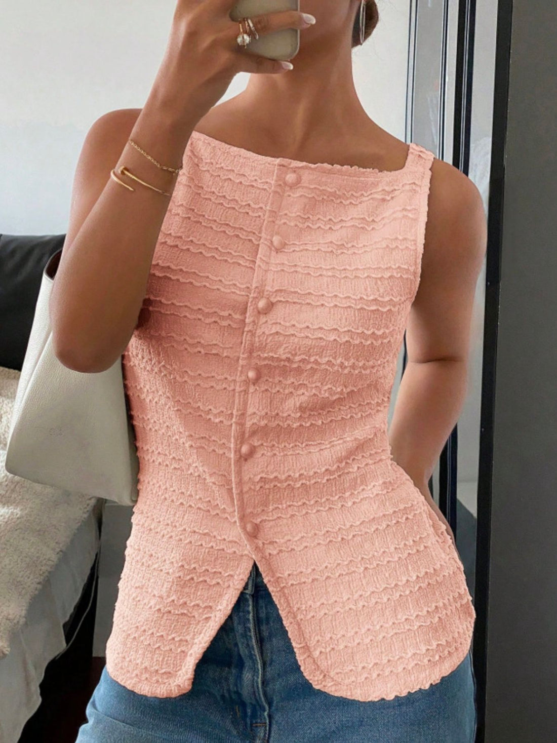 Textured Button-Front Tank - cas7m