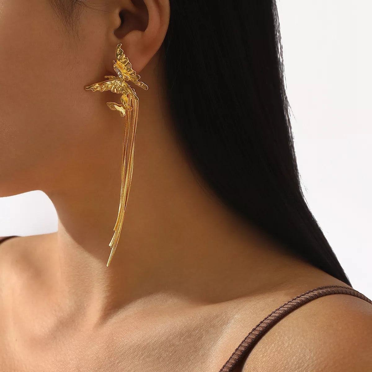 Butterfly Fringe Dangle Earrings - cas7m