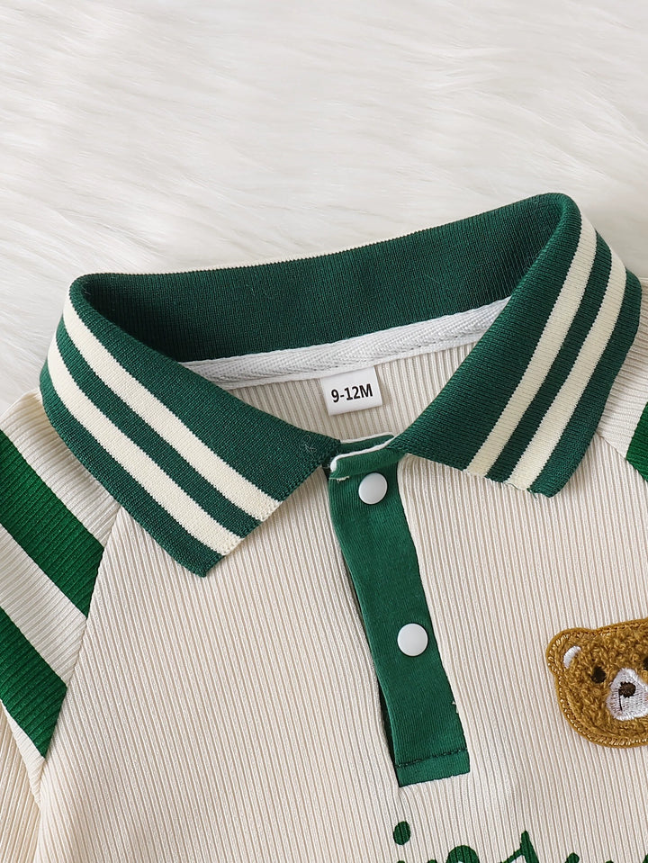 Children's Striped Collar Long Sleeve One-Piece - cas7m